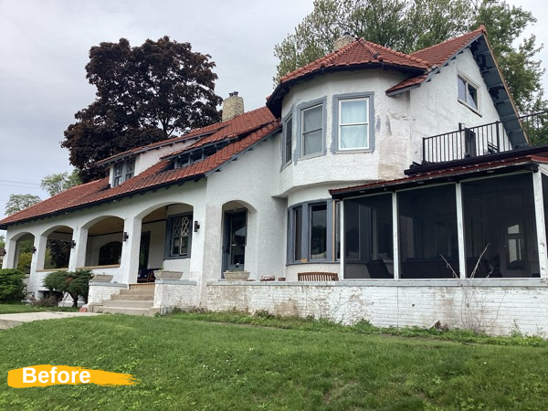 brick and stucco house exterior with paint damage Preview Image 5