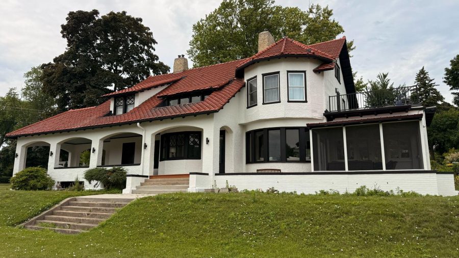 white painted brick and stucco house exterior