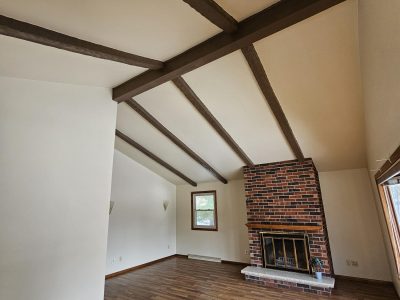 room interior with exposed beams