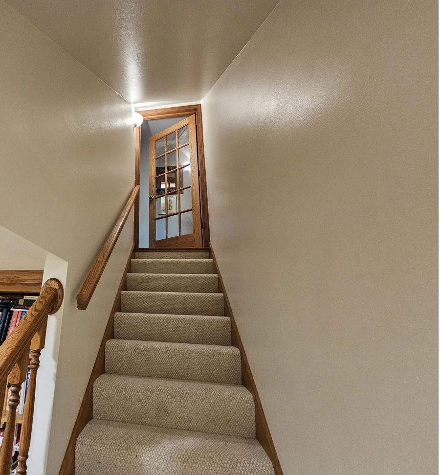 Ceiling and wall painting in basement with stairwell