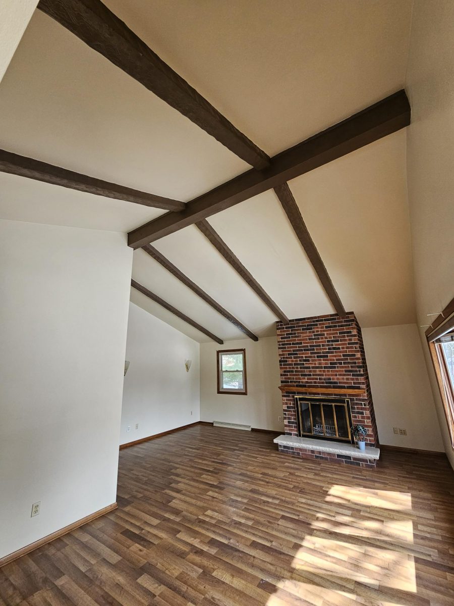 room interior with exposed beams