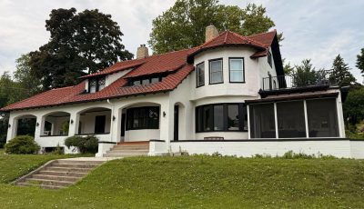 white painted brick and stucco house exterior
