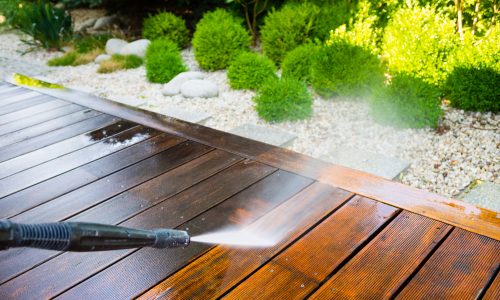 Power washing wood area