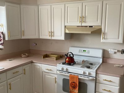 Freshly painted kitchen cabinets
