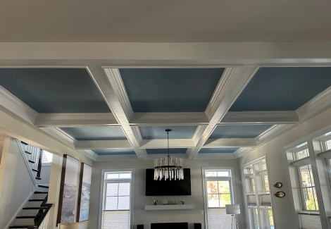 Coffered Ceiling and Family Room