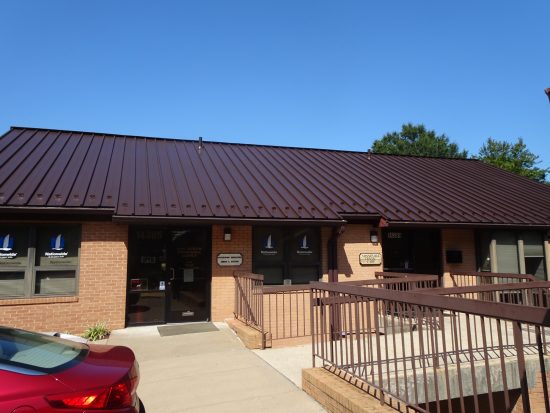 Repainted roof of insurance center