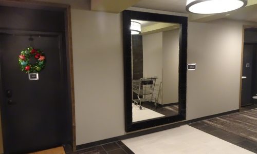 Navy Blue Doors and Gray Hallways