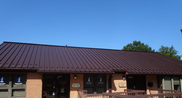 Repainted roof of insurance center
