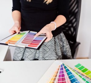 woman reviewing paint color options