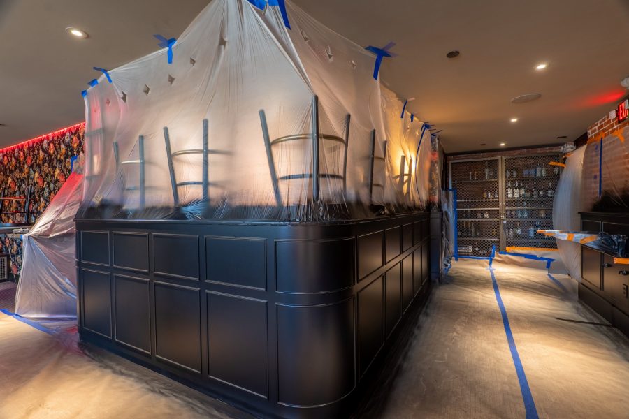 restaurant bar with protective sheeting for painting Preview Image 1