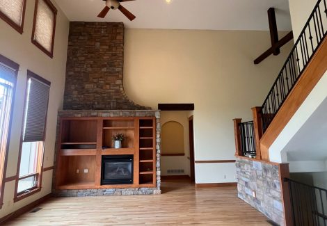 home interior with painted walls and stained beams