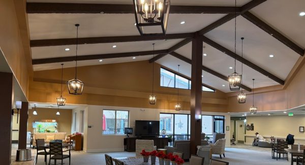 large common area with seating and high ceilings