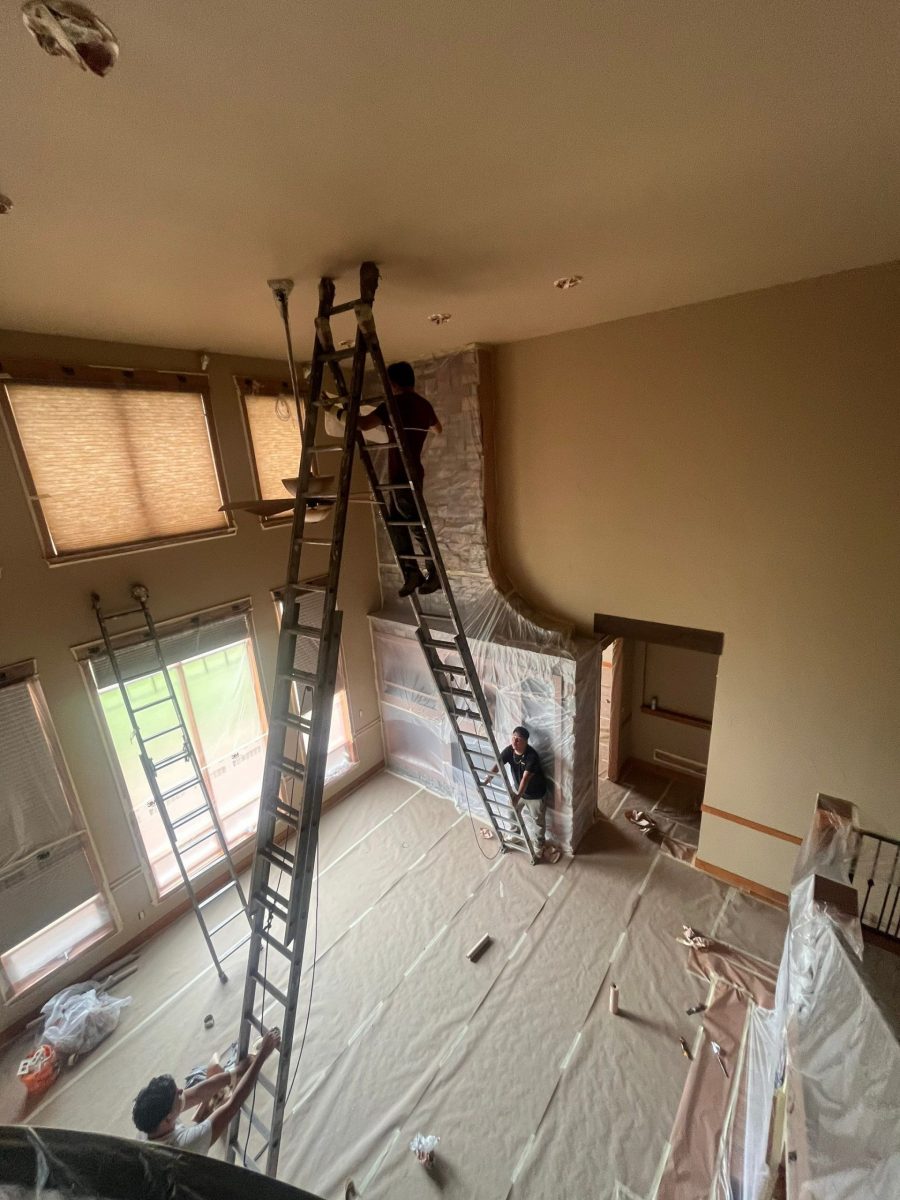 painter on tall ladder in room with vaulted ceiling Preview Image 27