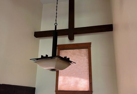 home interior with painted walls and stained beams