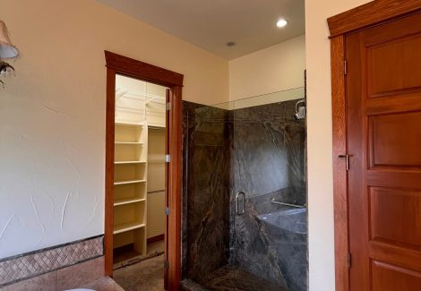 home interior with painted walls and stained beams