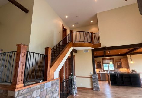 home interior with painted walls and stained beams