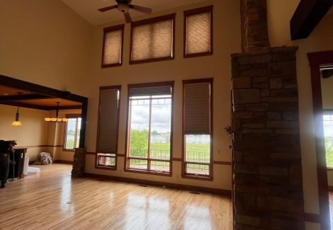 home interior with painted walls and stained beams