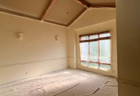 home interior with protective plastic during repaint
