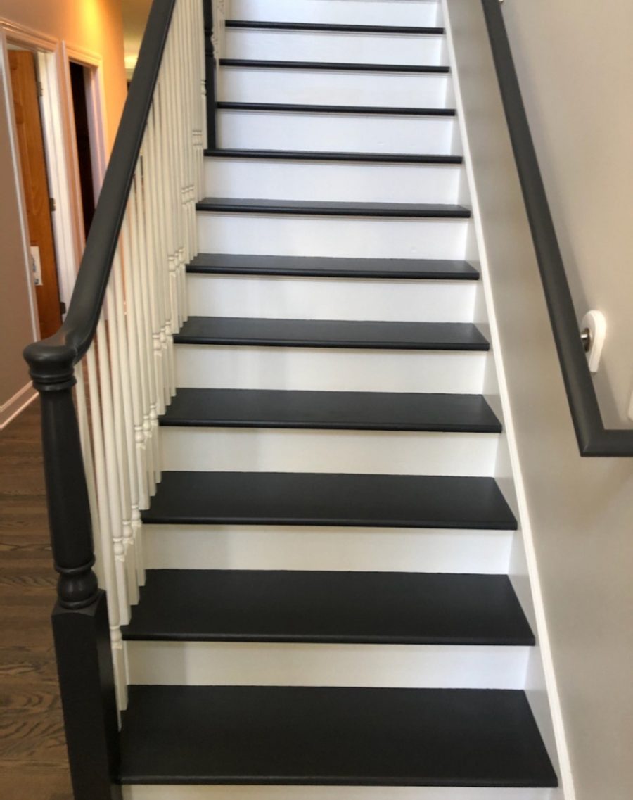 Walking up a freshly painted staircase