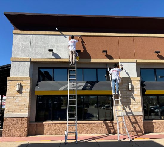 Restaurant exterior painting corner of the building