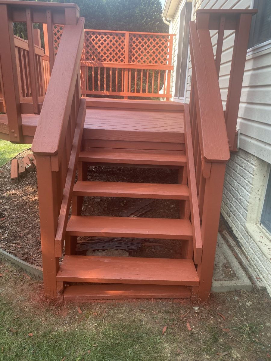 painted outdoor wood steps leading to deck