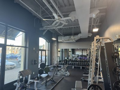 painted free weights are in gym