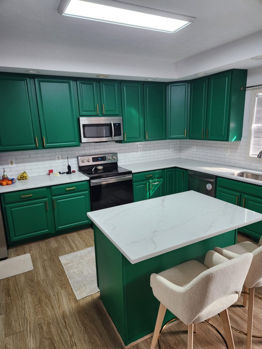 home kitchen with green painted cabinets