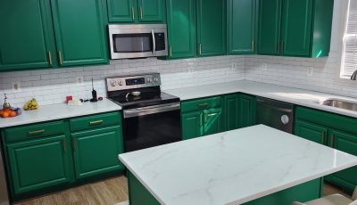 home kitchen with green painted cabinets