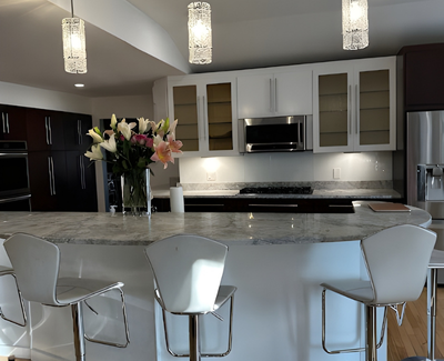 Modern kitchen cabinet painting and dining in Freehold, NJ.
