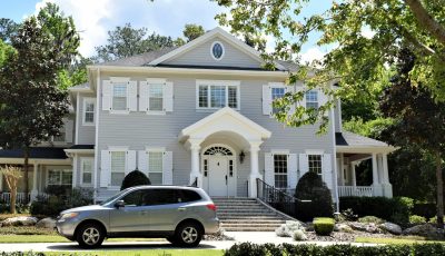 light gray exterior, white trim