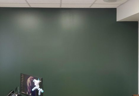green accent wall in office space