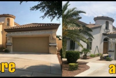 before and after pictures of house painting in Litchfield Park, Arizona.
