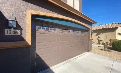 Nearing completion the garage doors were painted