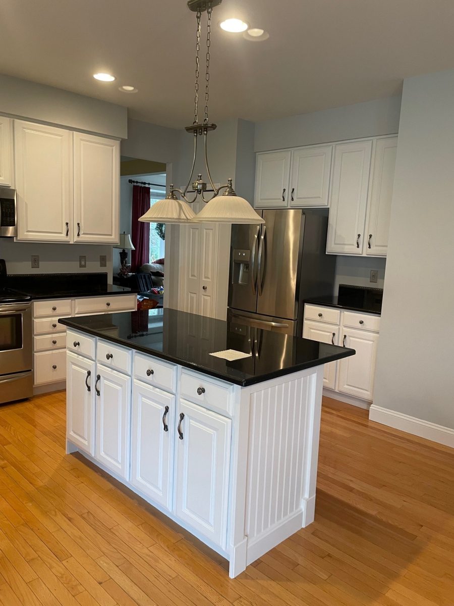 kitchen island painted white with black countertop Preview Image 1