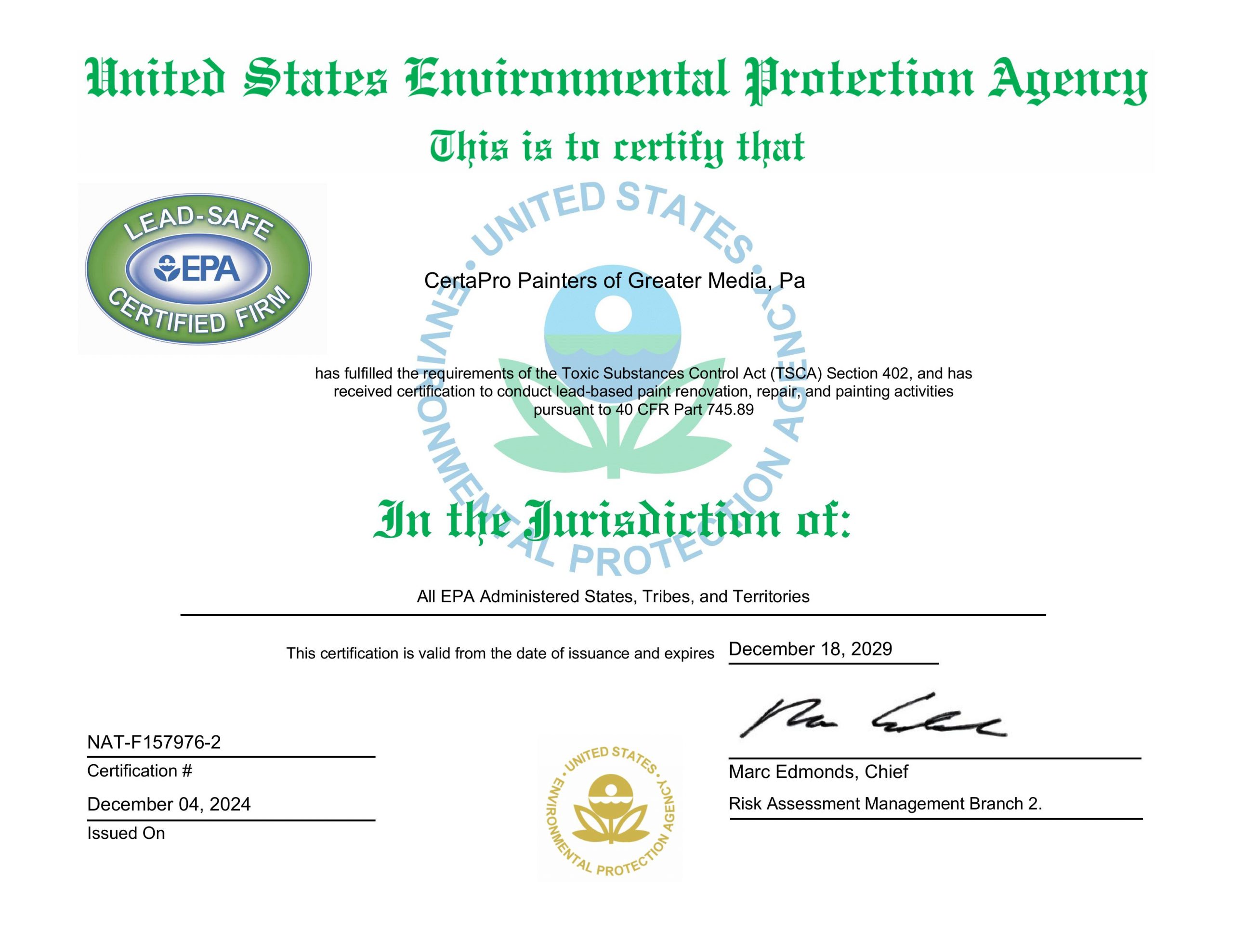 epa lead certificate