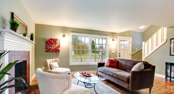 Living Room with brown sofa