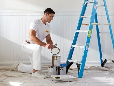 Painter Kneeling with Ladder