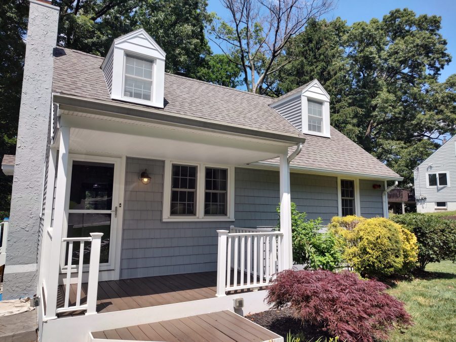 light grey house with white trim