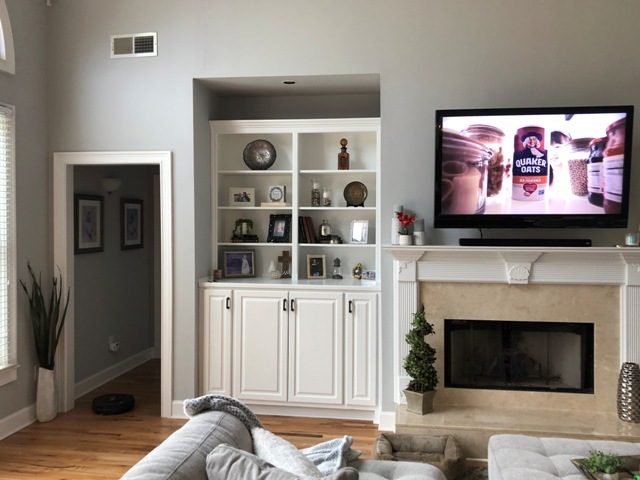 repainted built-in cabinets