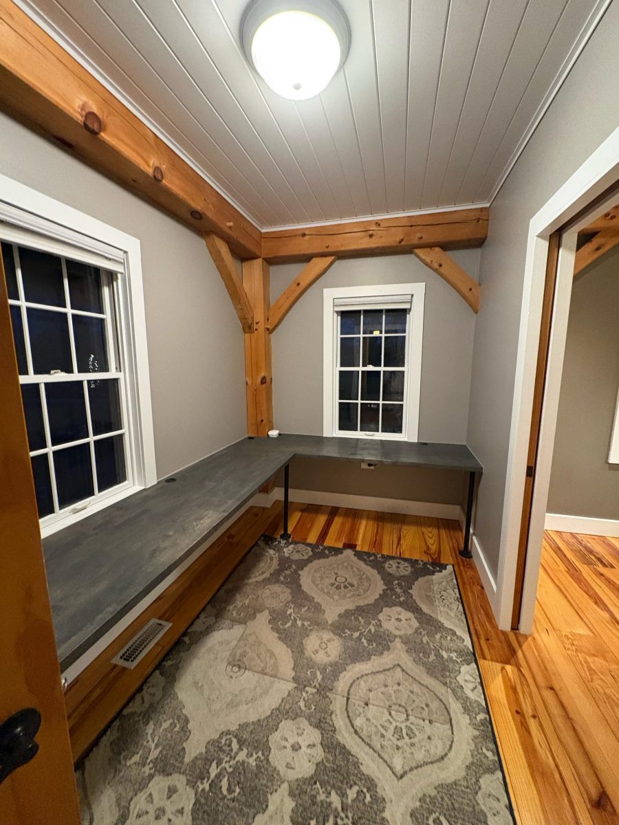 gray painted mudroom