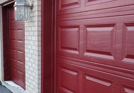 red painted garage door