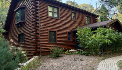 stained log home