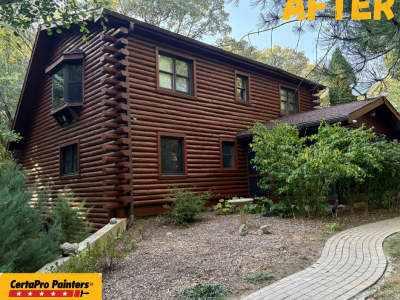 stained log home