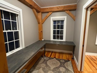 gray painted mudroom