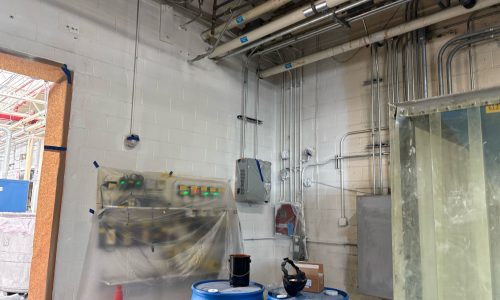 Work Area Covered and Secured for Overspray Control