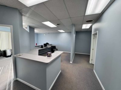 light blue painted office interior
