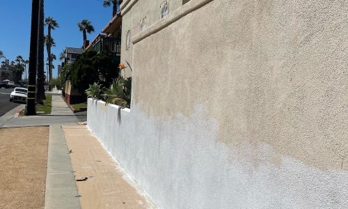 Stucco wall waiting to be painted.