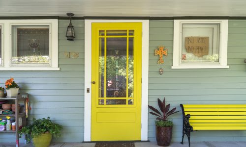 Yellow Front Door With White Trim
