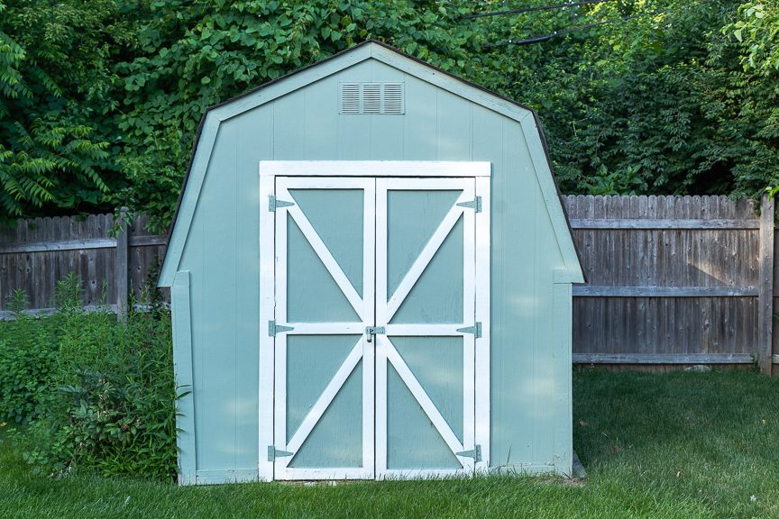 green painted shed with white trim Preview Image 8
