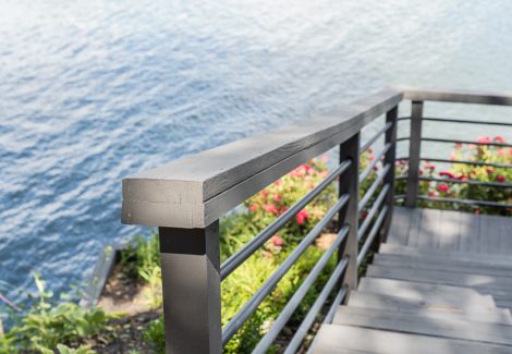 painted handrail on waterfront deck